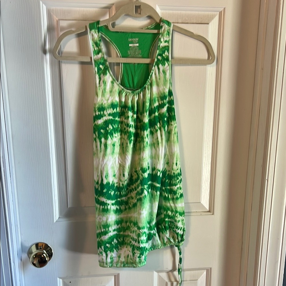 Danskin Now Green and White Tie Front Tank Top